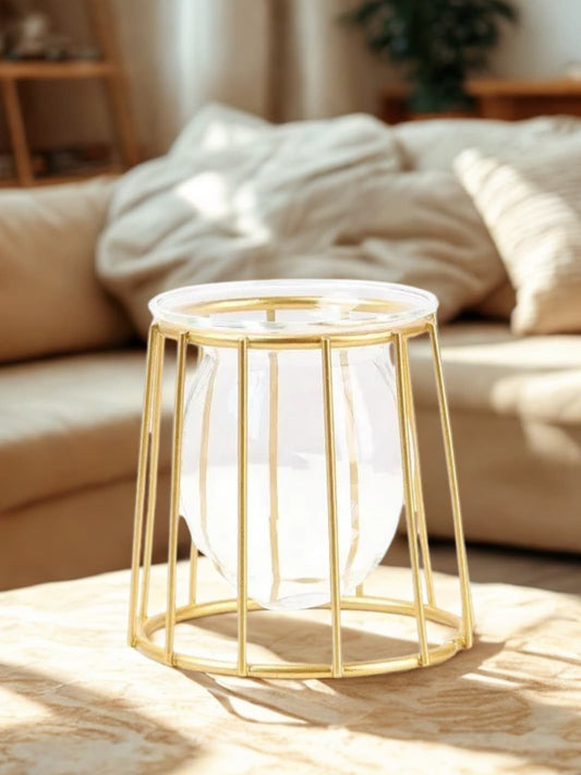 Vase | Pot boule suspendu dans structure métal