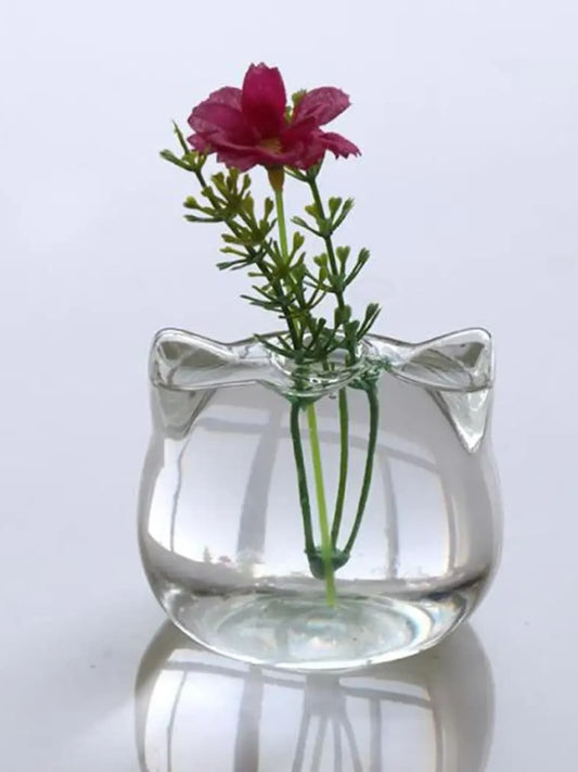 Vase | Mini pot chat en verre transparent