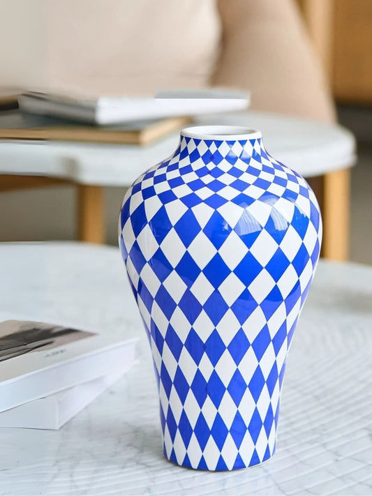 Vase | Losanges bleus en céramique géométrique