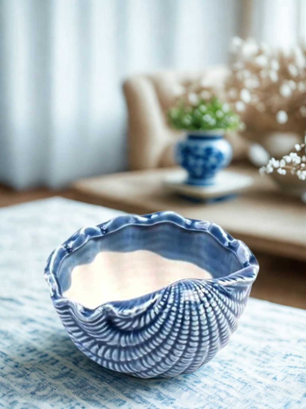 Vase | Pot coquillage texturé bleu