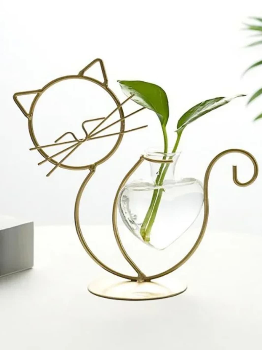 Vase | Forme métallique chat en verre