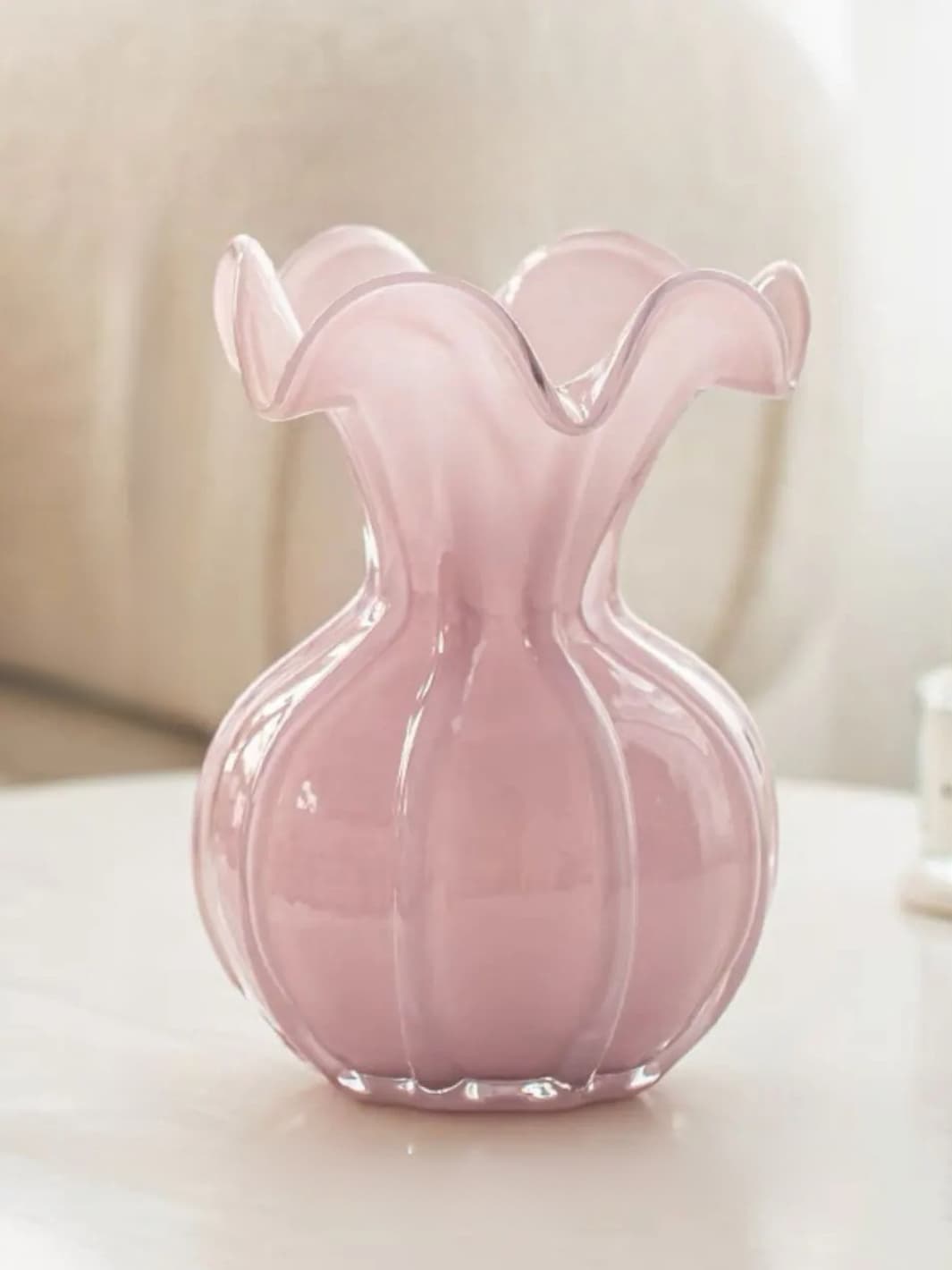 Vase | Soliflore rose en verre soufflé style français