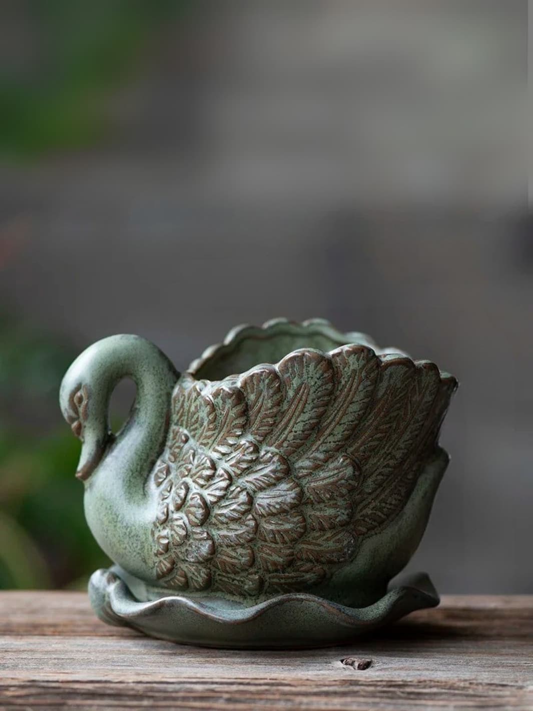 Vase | Cygne en céramique vert