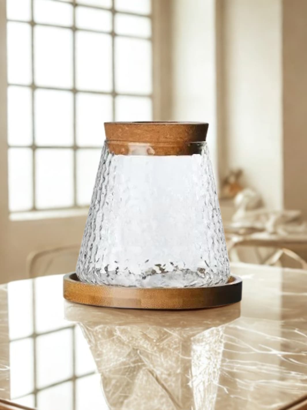 Vase | Support de culture hydroponique en verre et bois