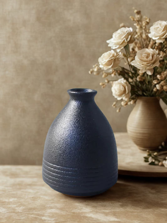 Vase | Soliflore Noir mat à stries style japonais