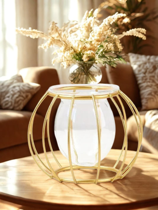 Vase | Boule en verre dans cage arrondie en métal