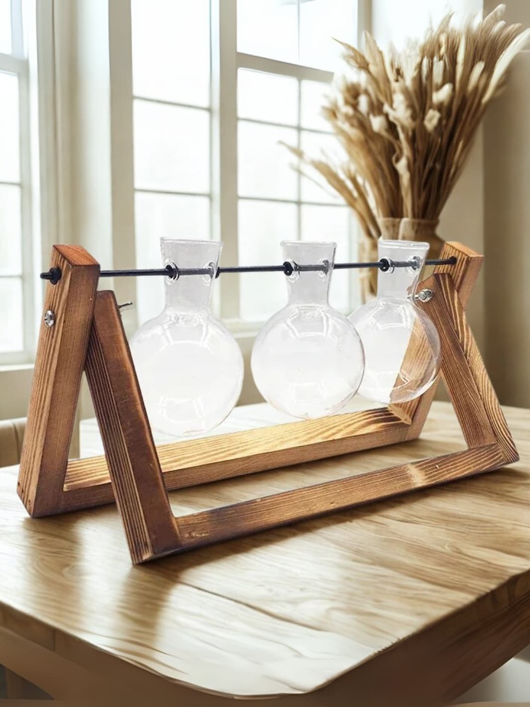 Vase | Suspension bois triangulaire et boule en verre