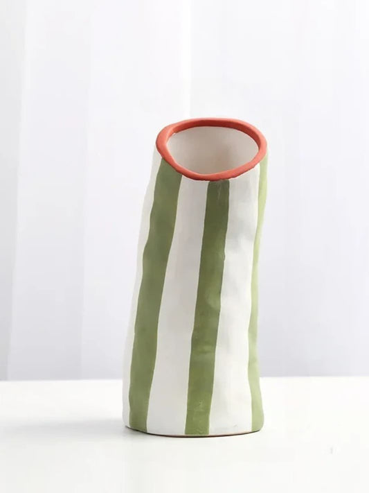 Vase | Rayures vertes modernes en céramique artisanale