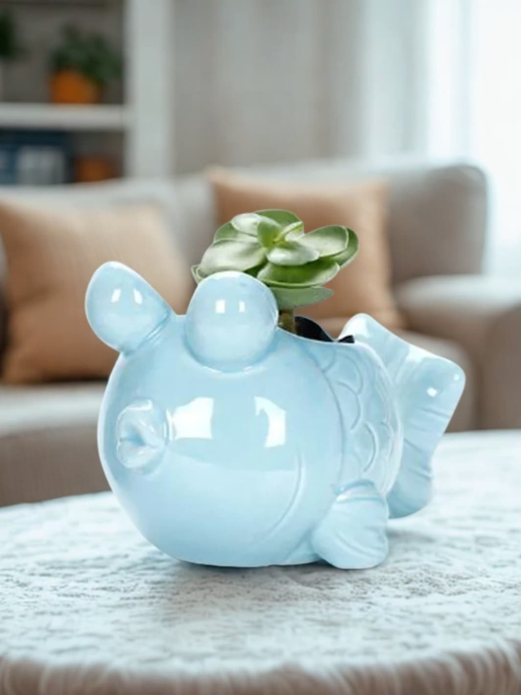 Vase | Mini pot poisson en céramique bleue