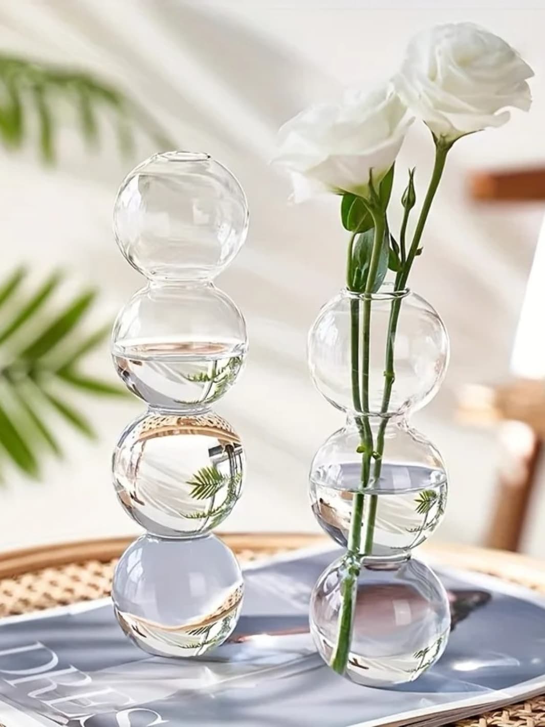 Vase | Pot transparent 4 bulles en verre soufflé empilées
