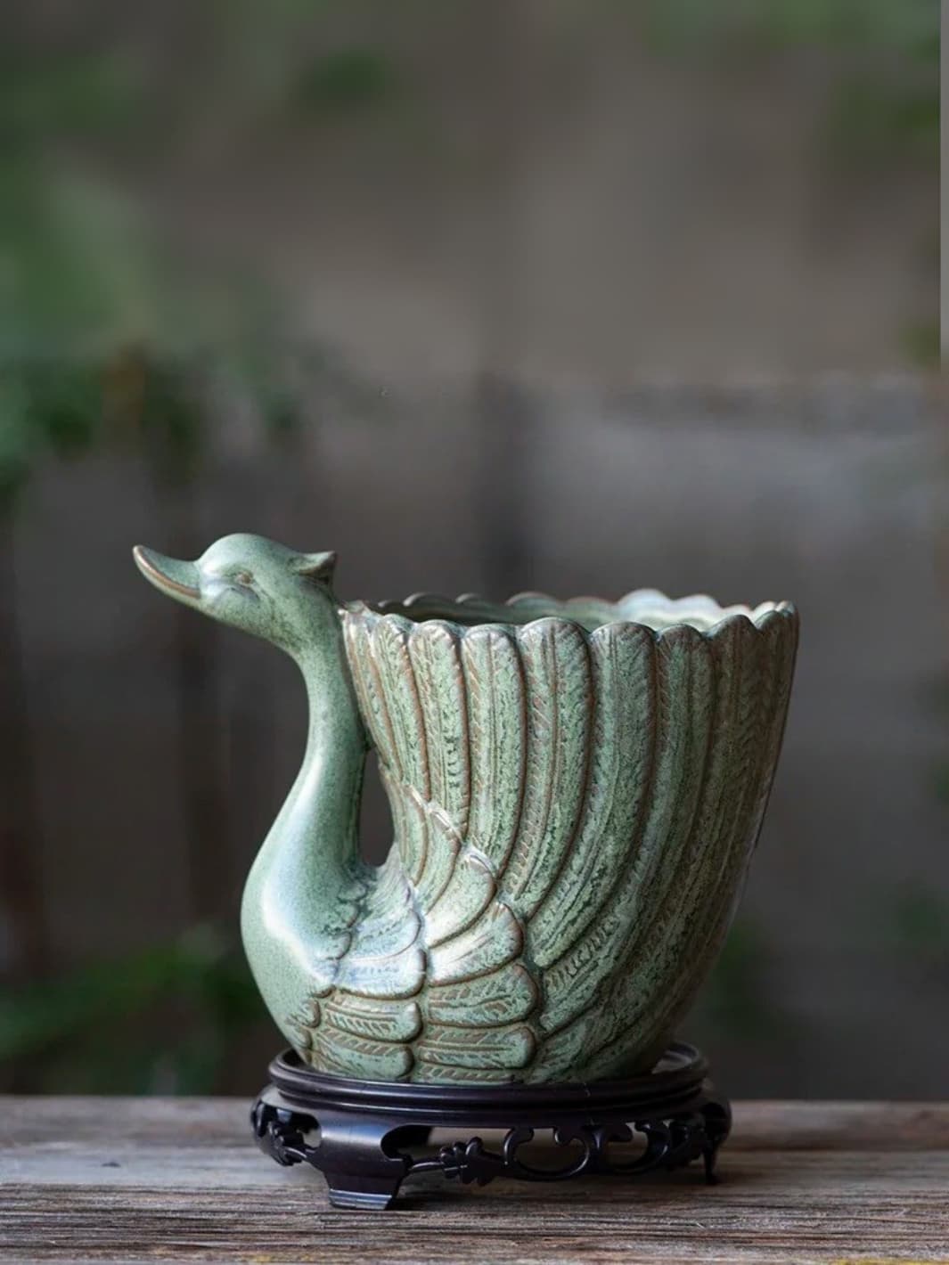 Vase | Sculpture cygne céladon en céramique