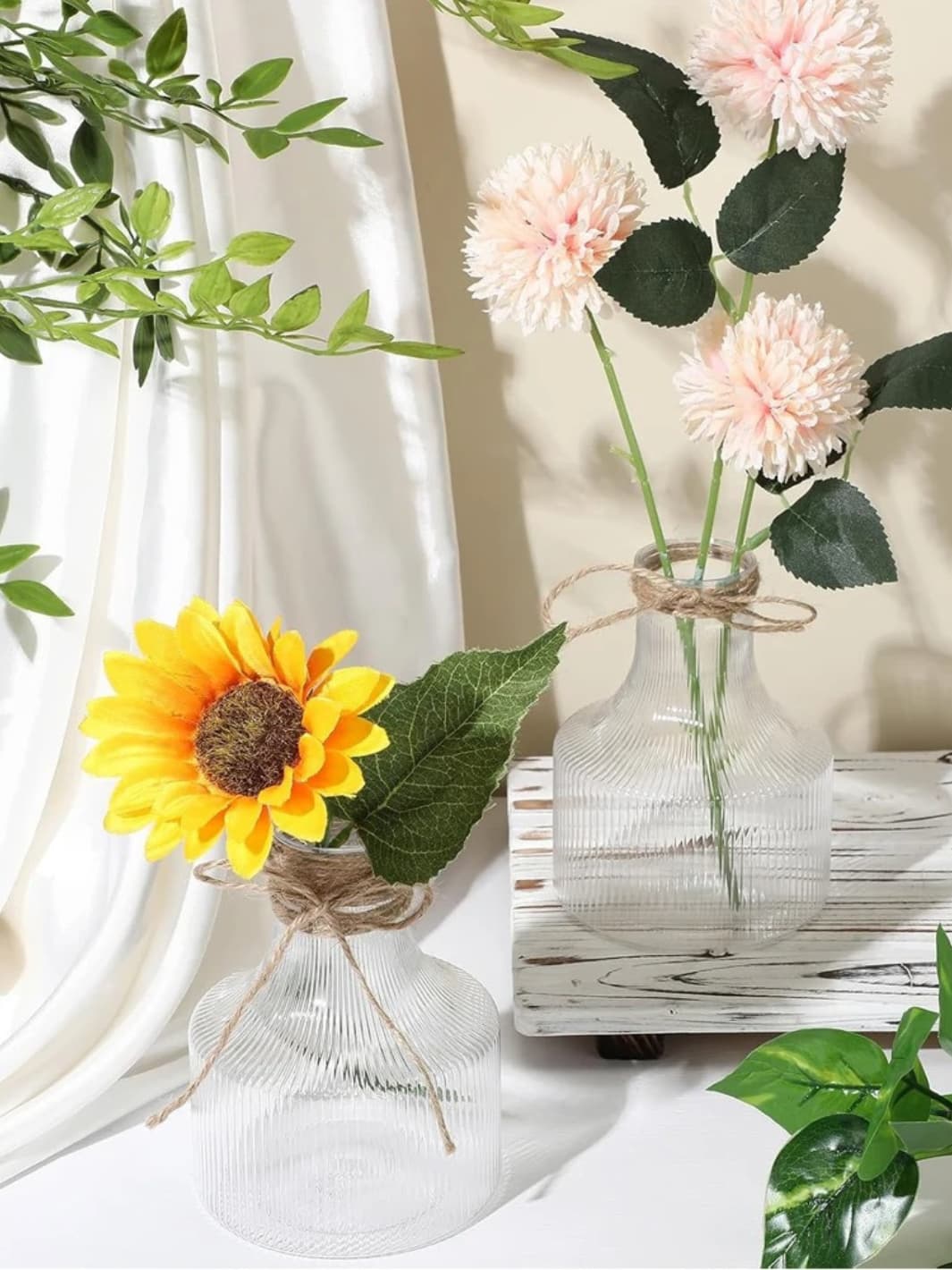 Vase | Lot de 6 petits soliflores transparents avec cordelette