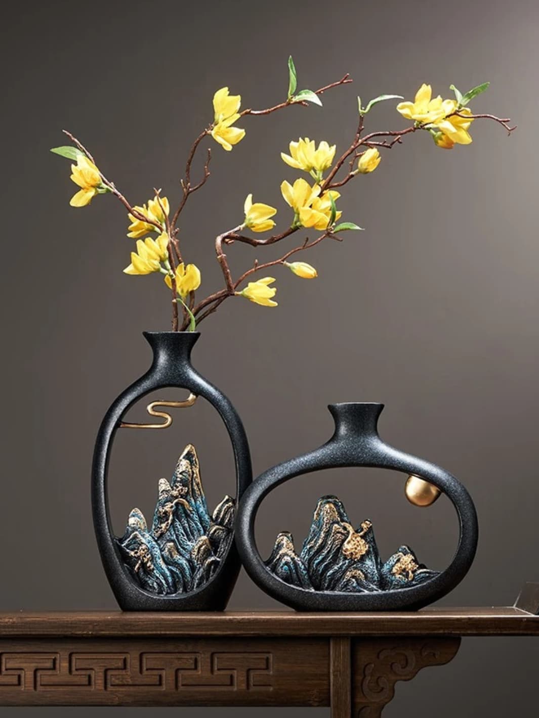 Vase | Montagnes dorées style japonais