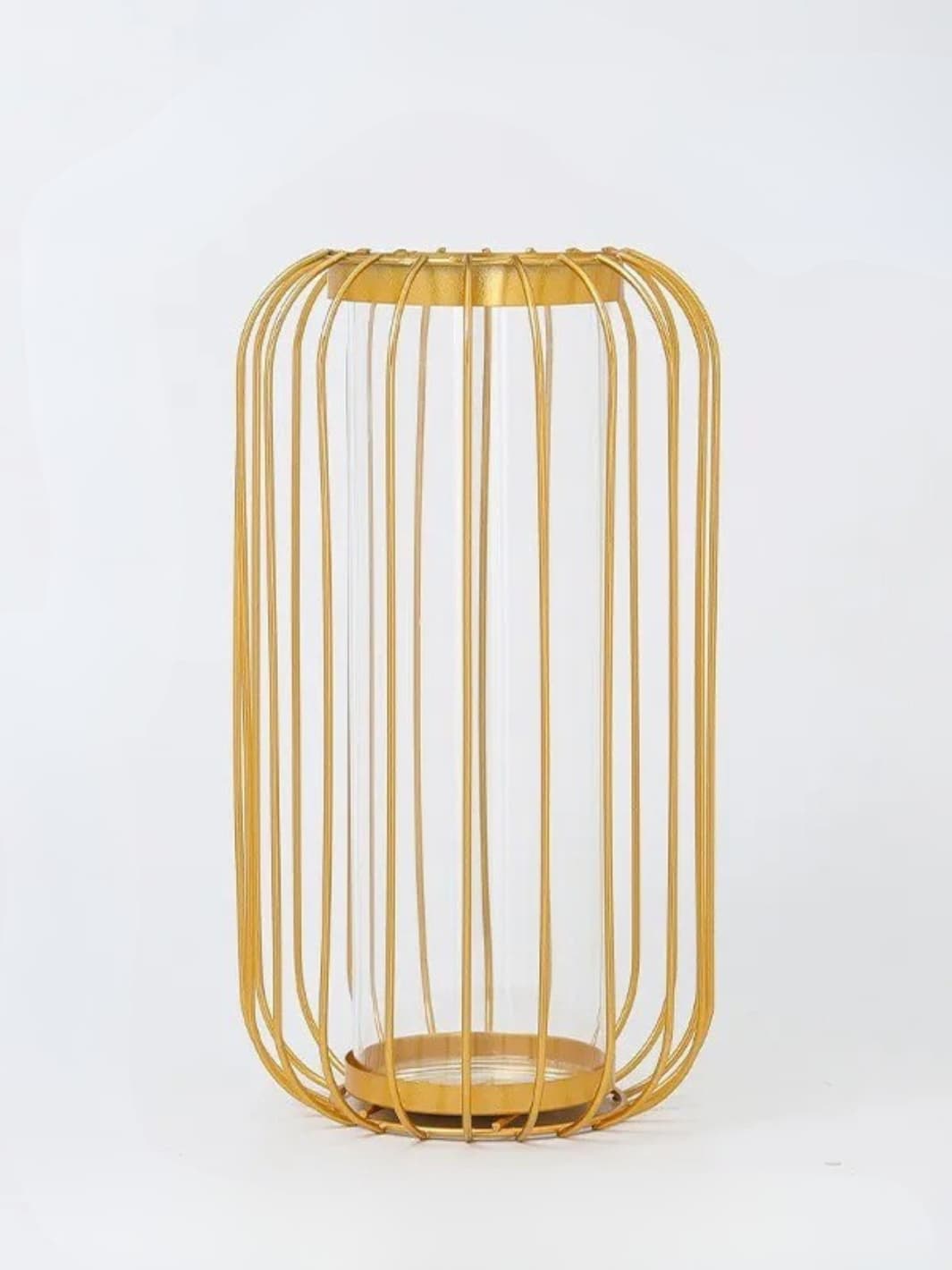 Vase | Cylindre doré sous cage métallique