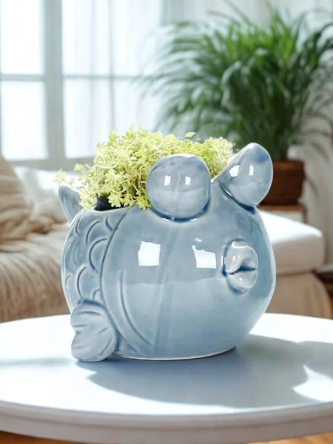 Vase | Mini pot poisson en céramique bleue
