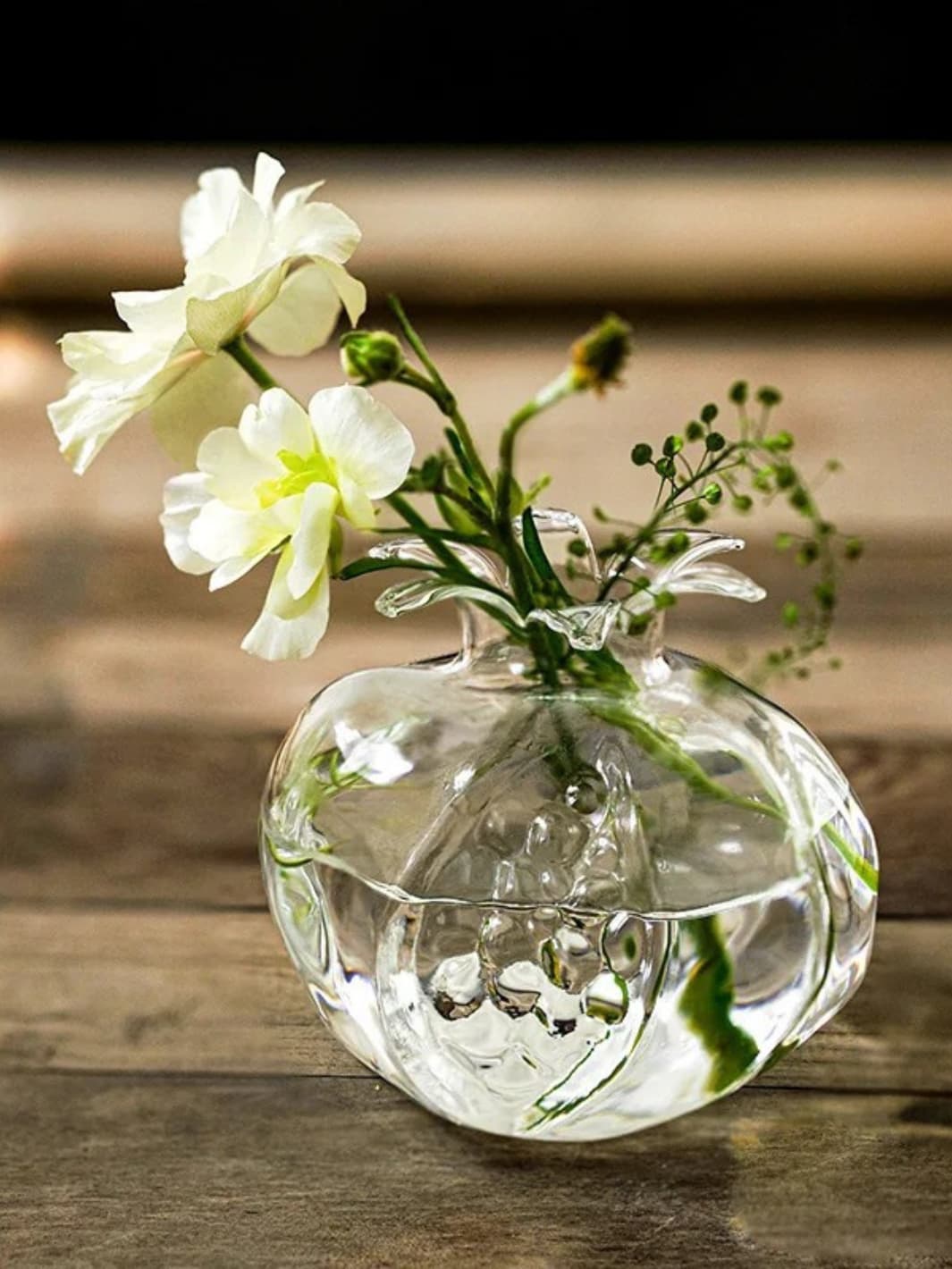 Vase | Grenade en verre soufflé transparent