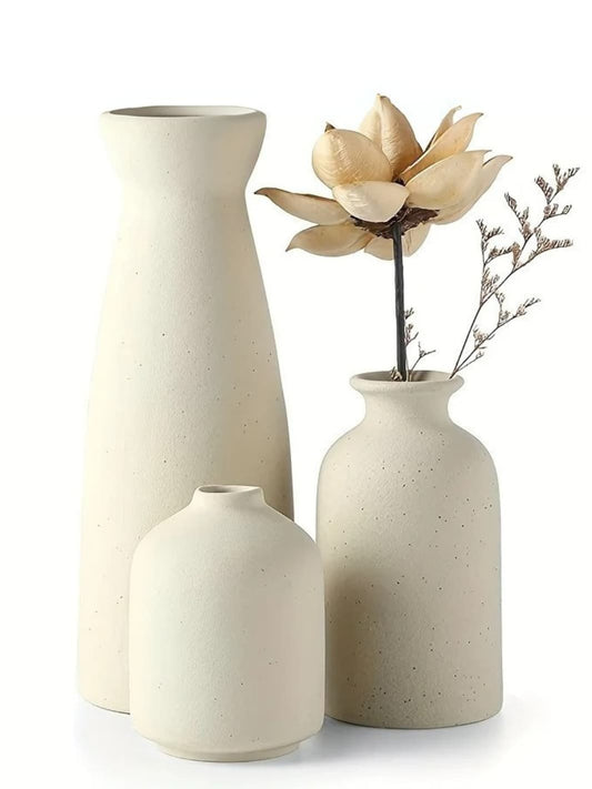 Vase | Ensemble de 3 vases crème en céramique mate