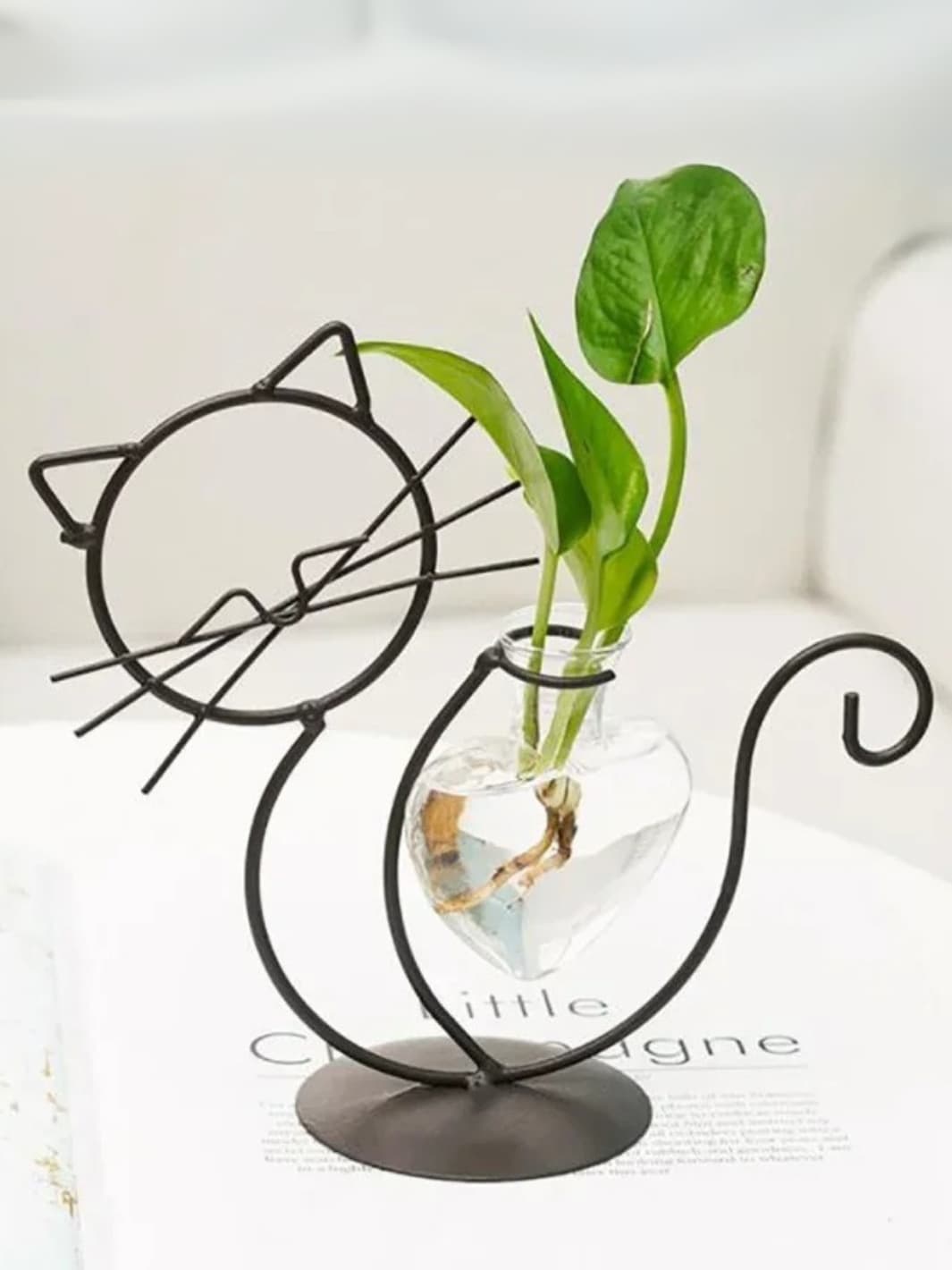 Vase | Forme métallique chat en verre