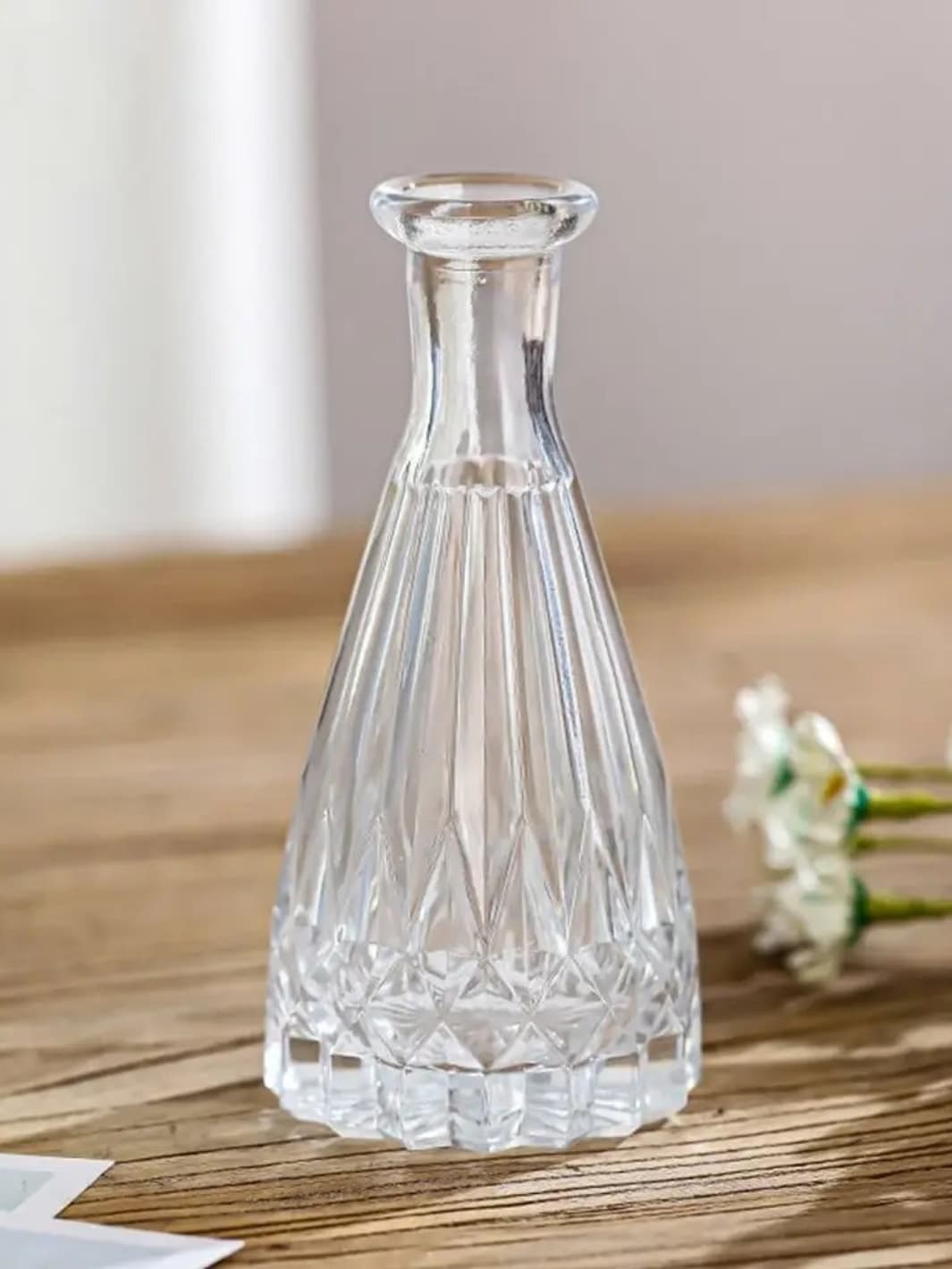 Vase | Fiole rétro gravée en verre transparent
