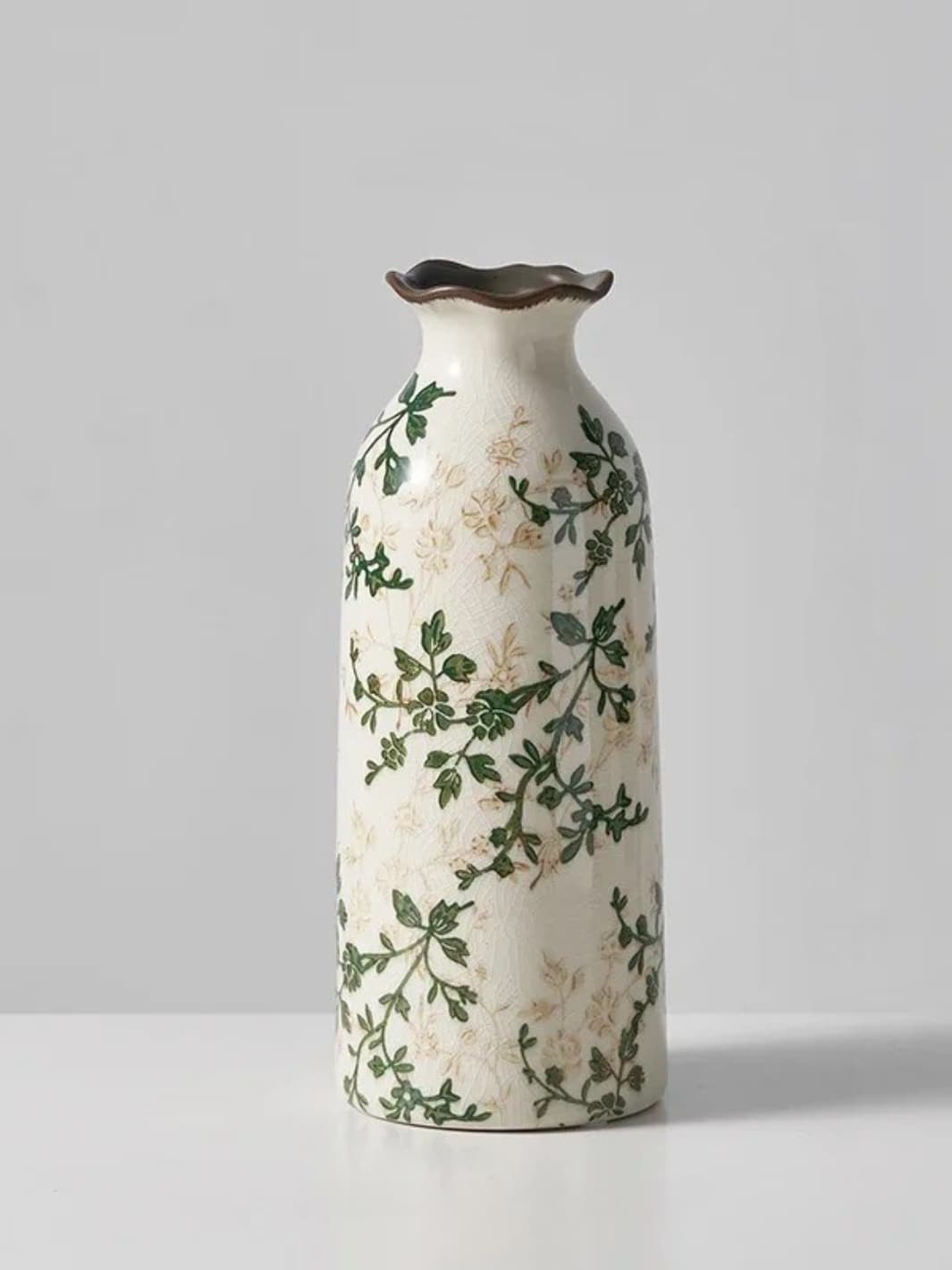 Vase | Motif fleuri pastoral en céramique vintage