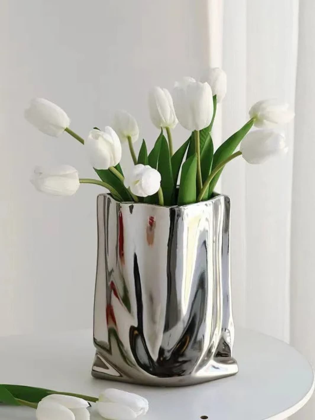 Vase | Reflet froissé effet métal argenté