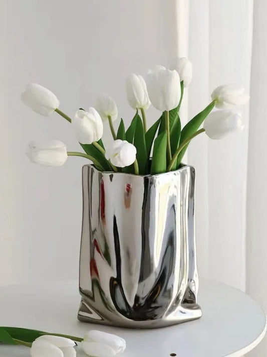 Vase | Reflet froissé effet métal argenté