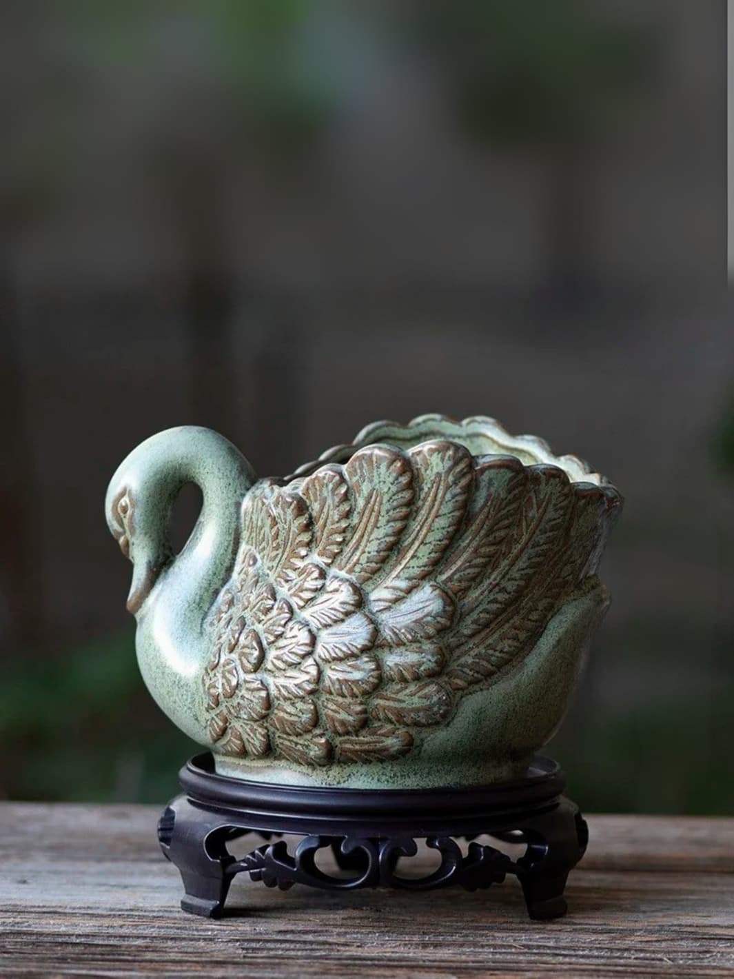Vase | Cygne en céramique vert