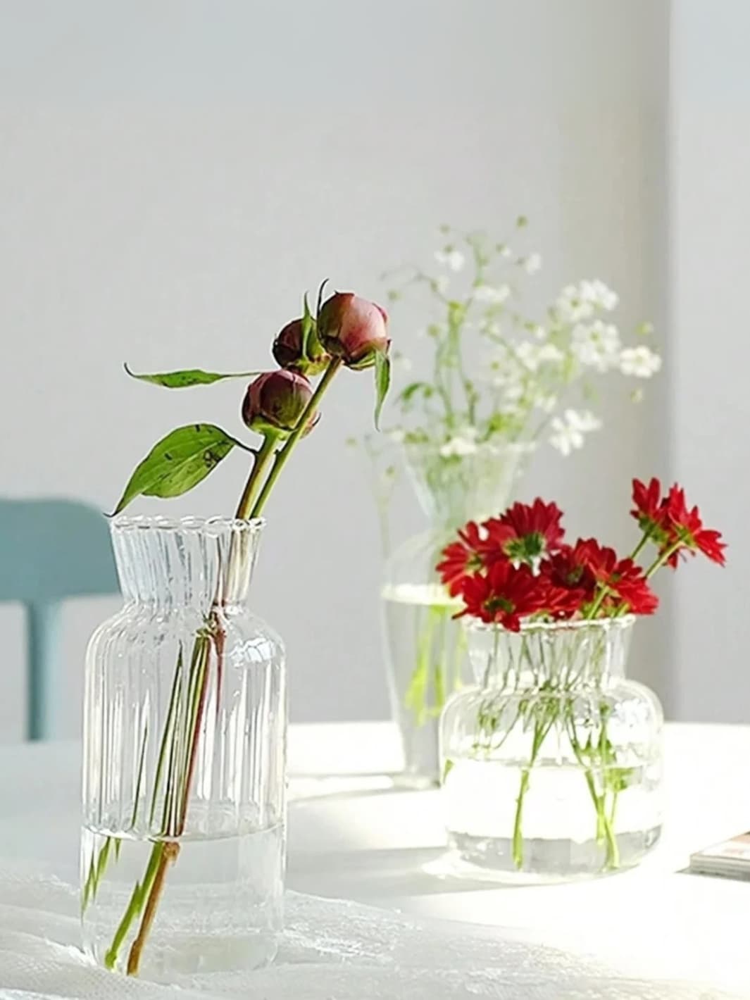 Vase | Soliflore cannelé en verre transparent