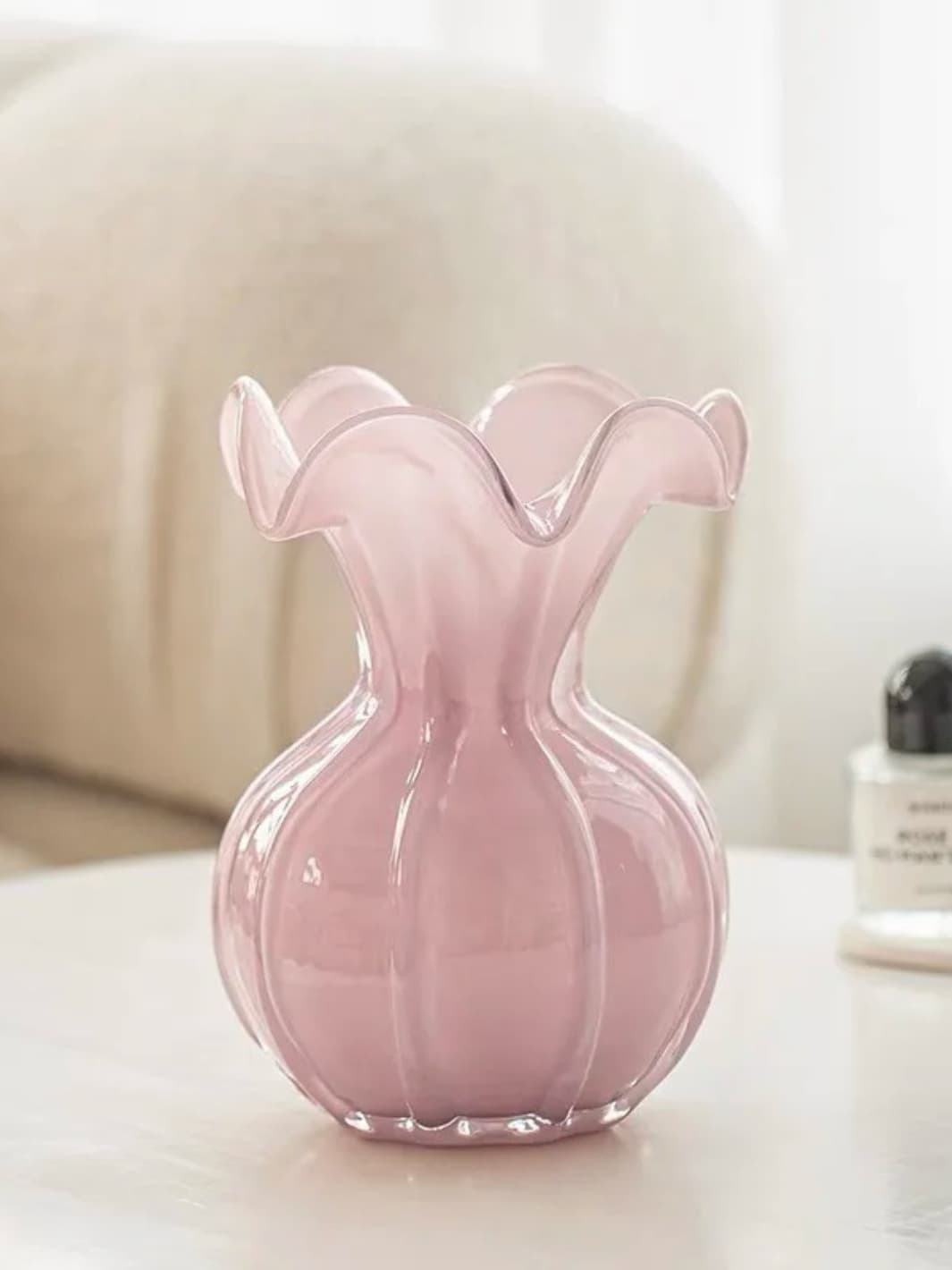 Vase | Soliflore rose en verre soufflé style français