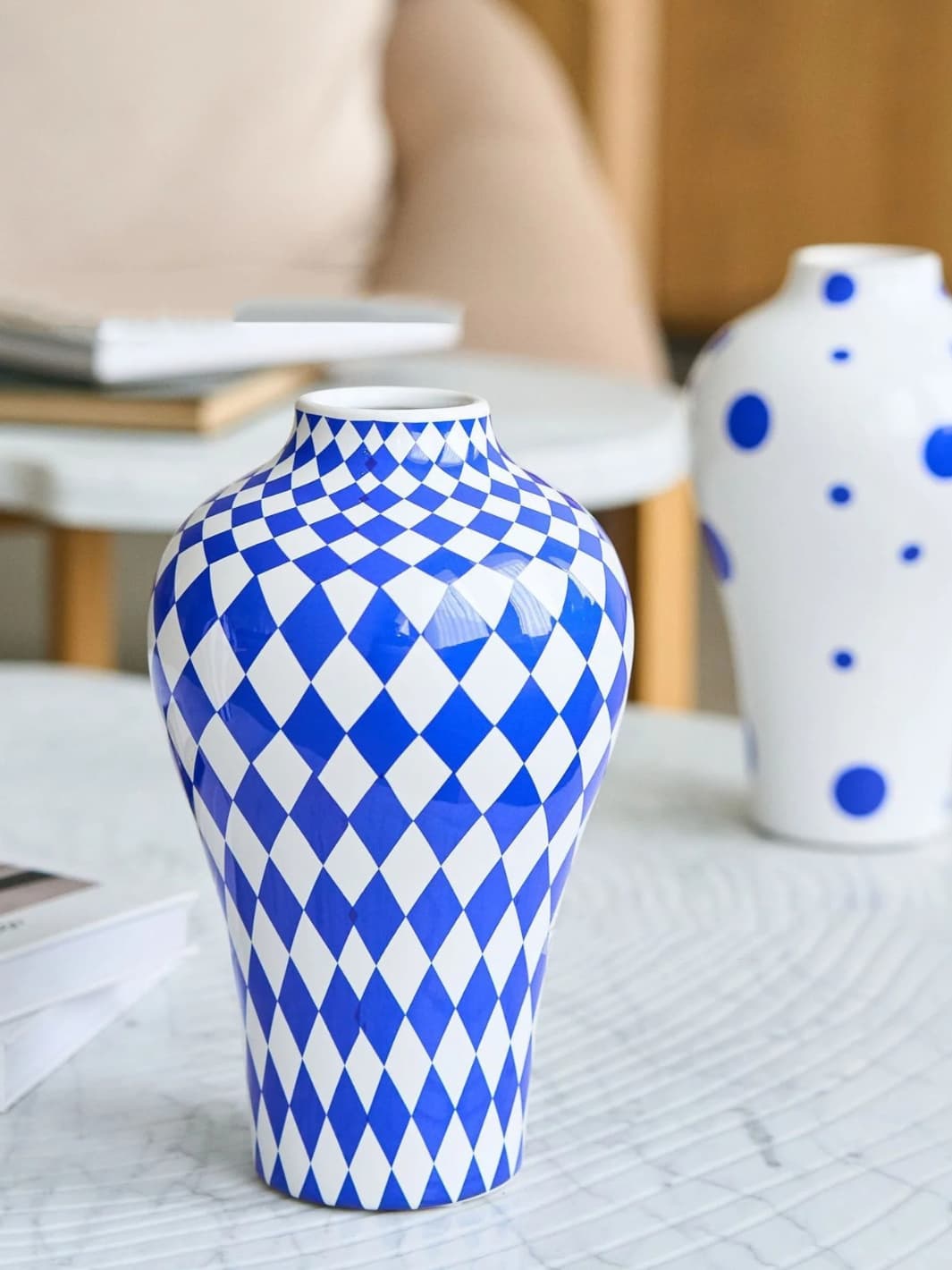 Vase | Losanges bleus en céramique géométrique