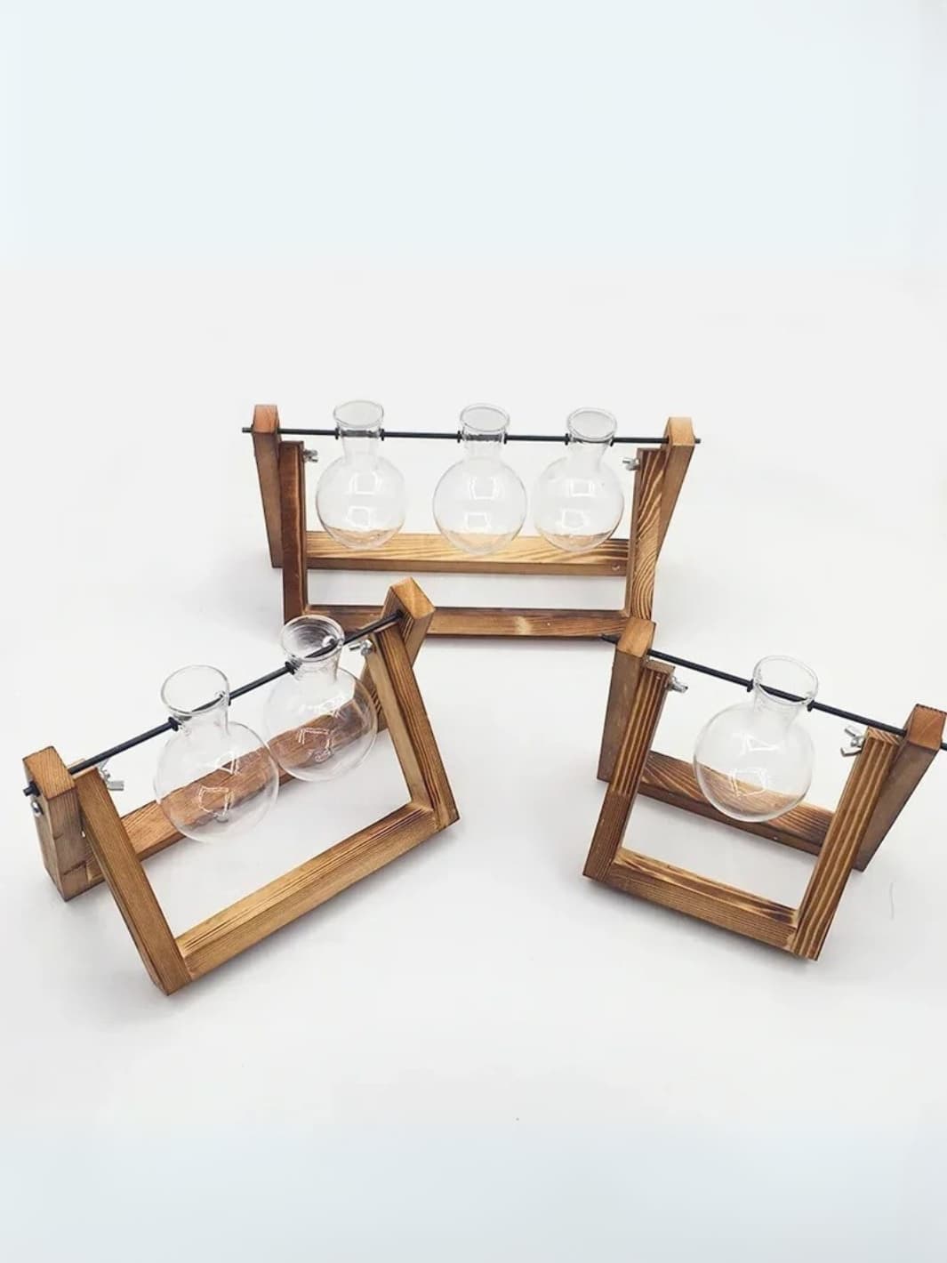 Vase | Suspension bois triangulaire et boule en verre