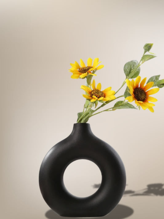 Vase | Noir anneau mat en céramique