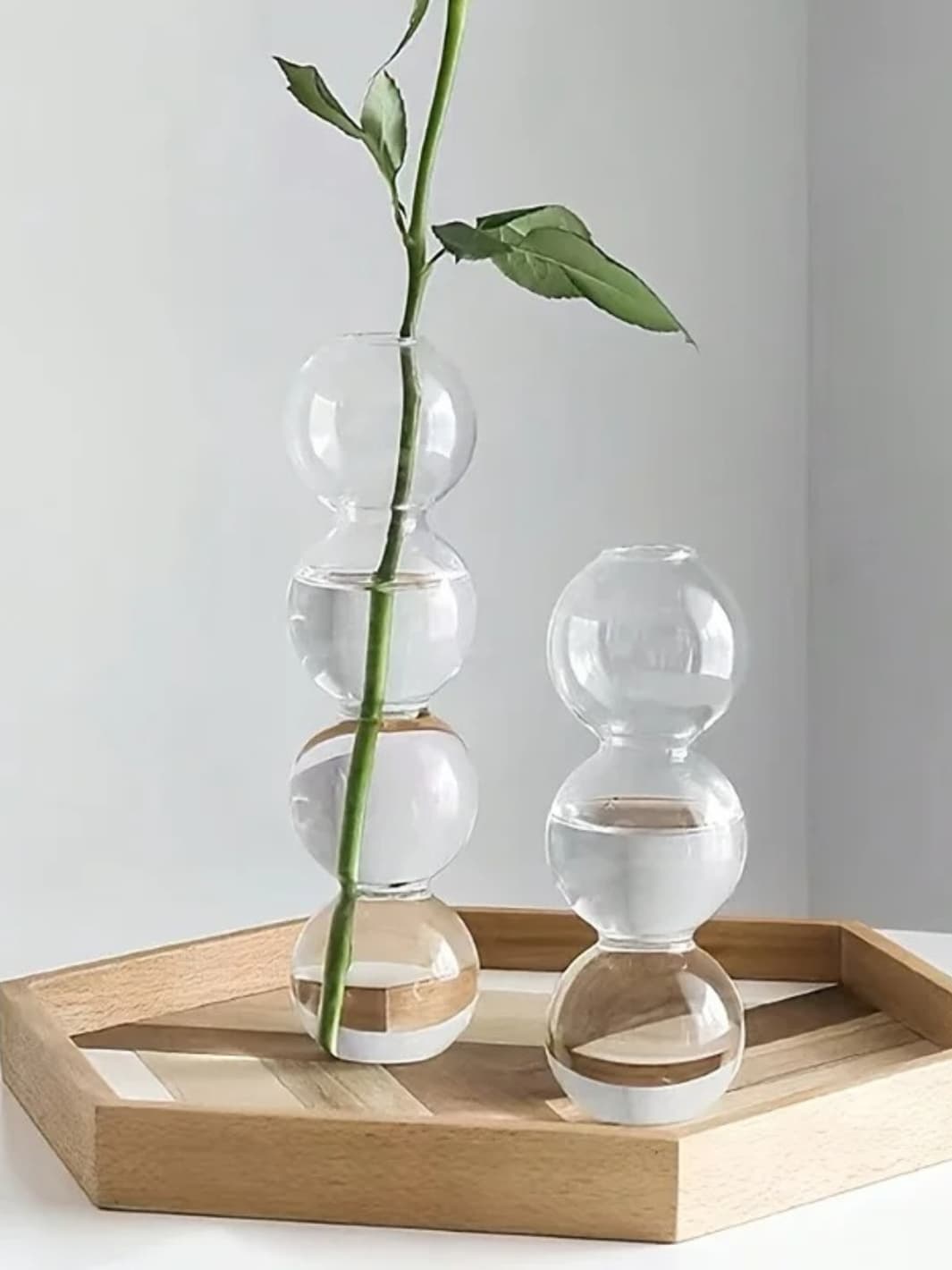 Vase | Pot transparent 4 bulles en verre soufflé empilées