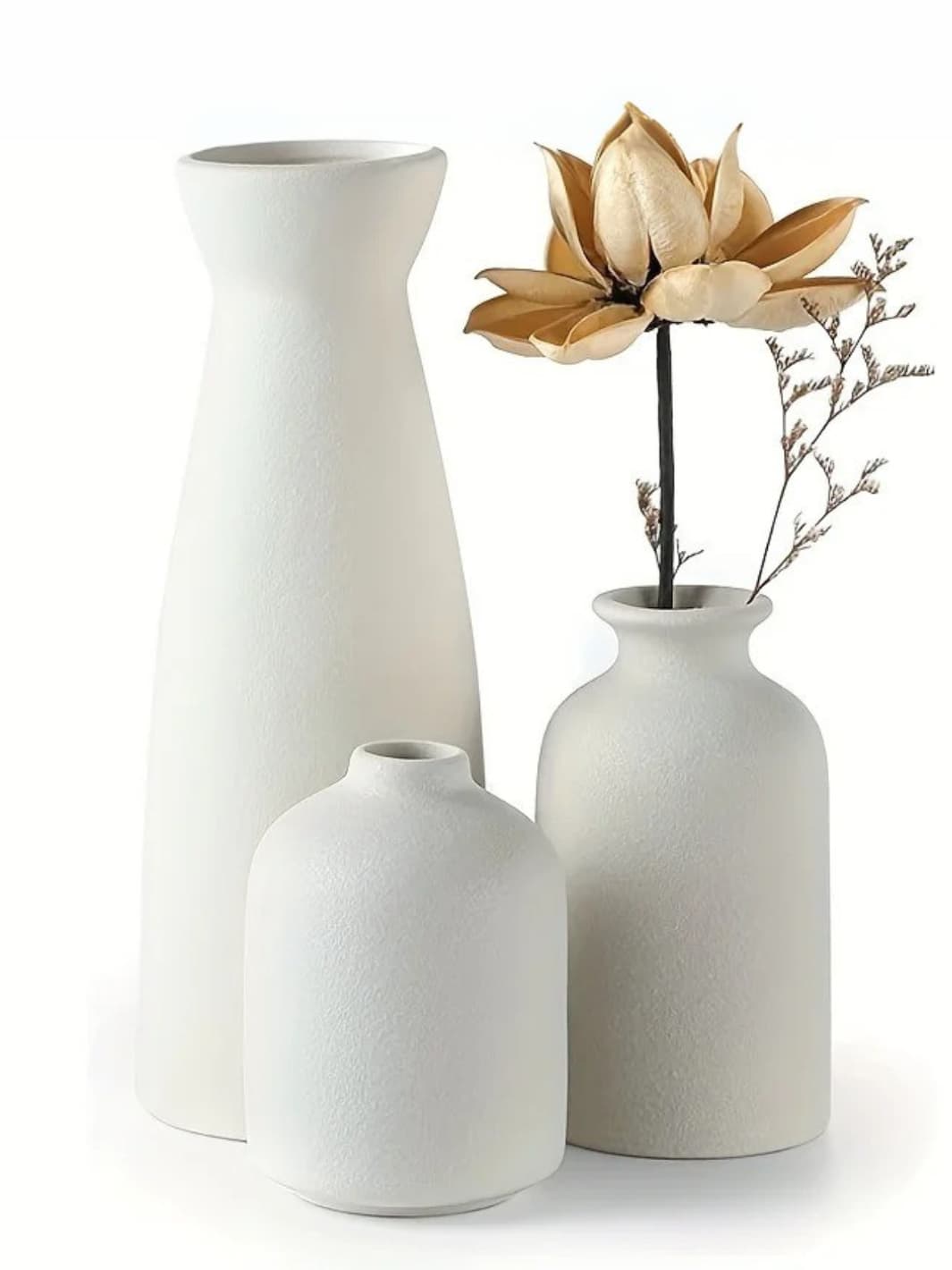 Vase | Ensemble de 3 vases crème en céramique mate
