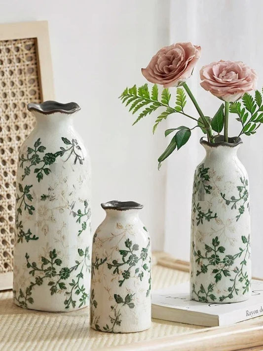 Vase | Motif fleuri pastoral en céramique vintage
