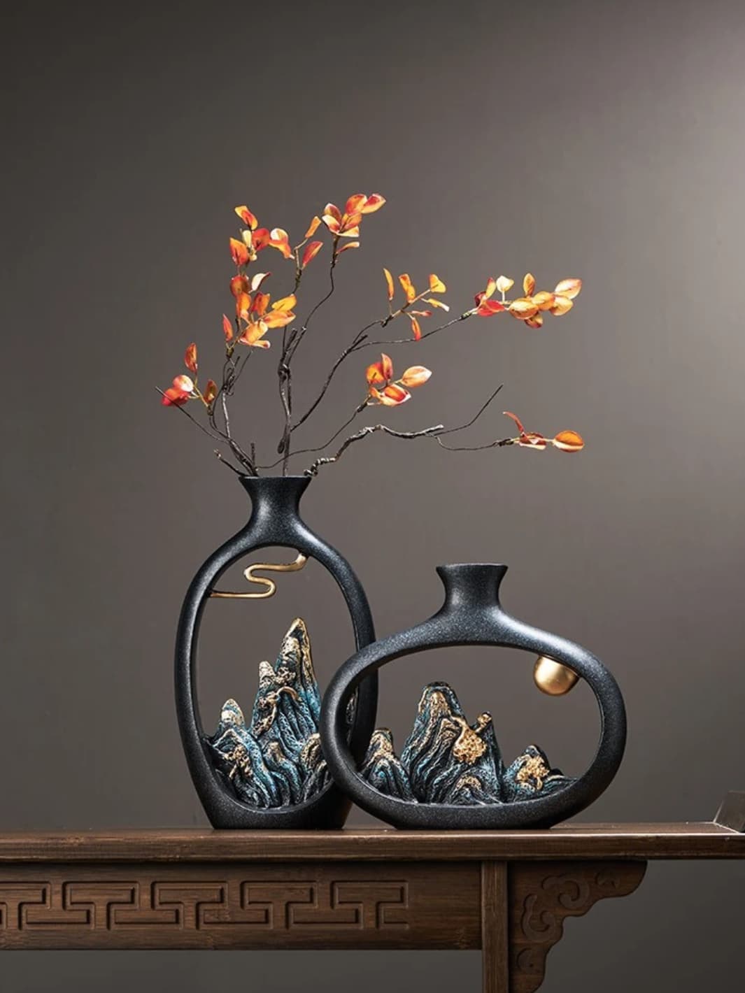Vase | Montagnes dorées style japonais