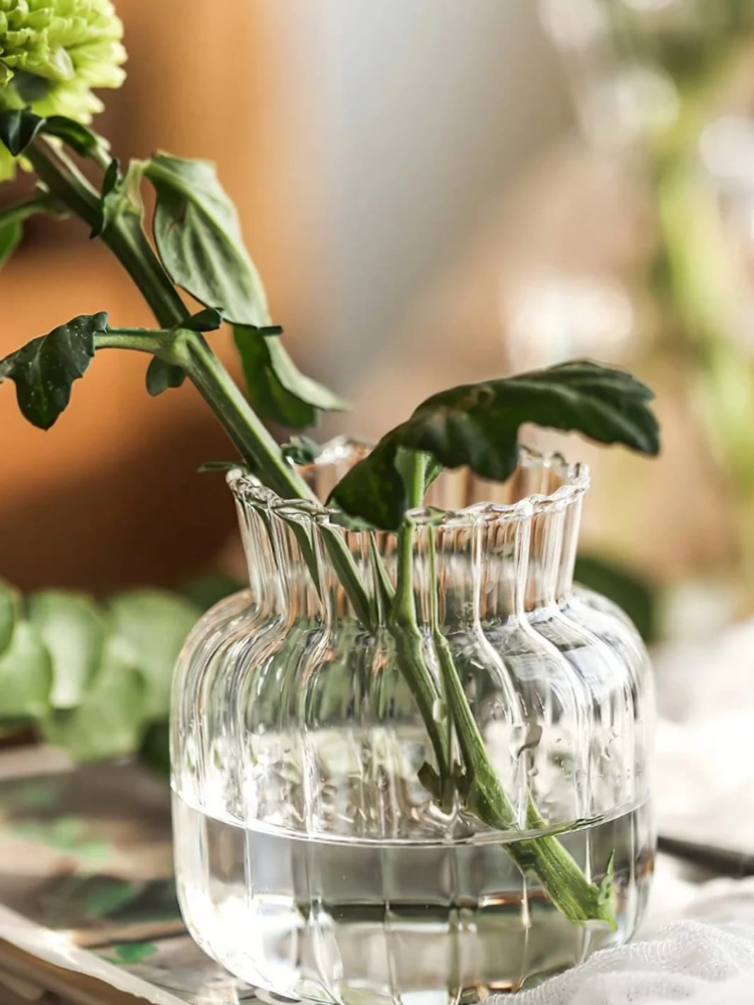 Vase | Soliflore cannelé en verre transparent