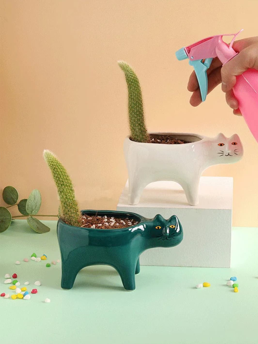 Vase | Pot chat en céramique colorée décoratif