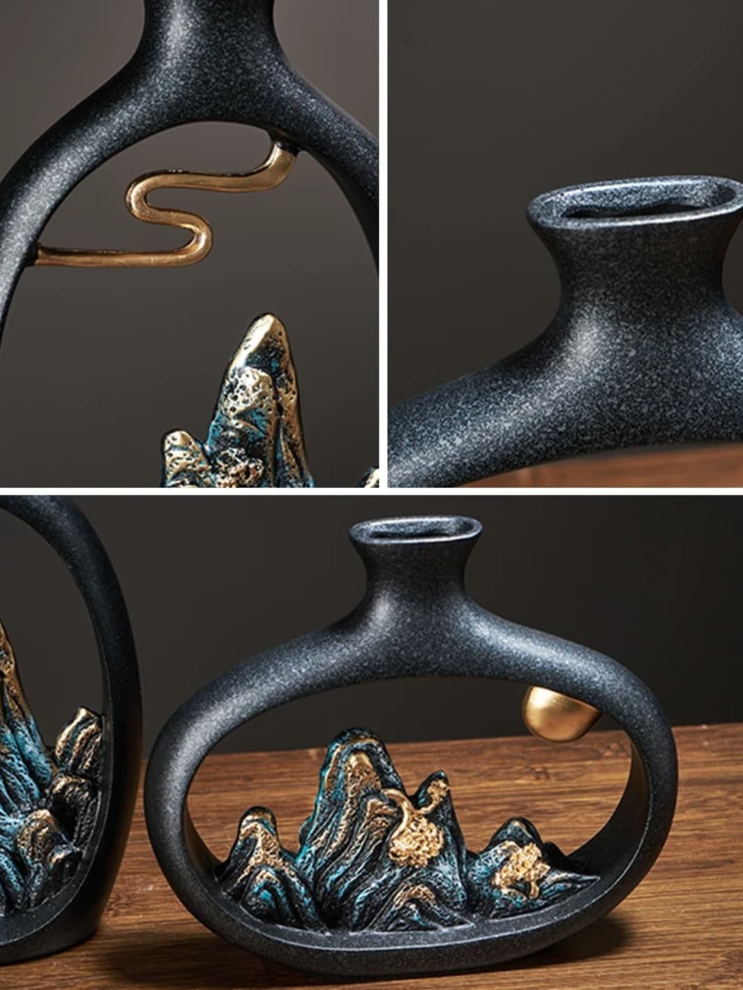 Vase | Montagnes noires et dorées japonais