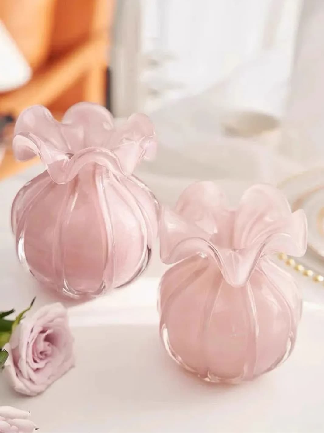 Vase | Soliflore rose en verre soufflé style français