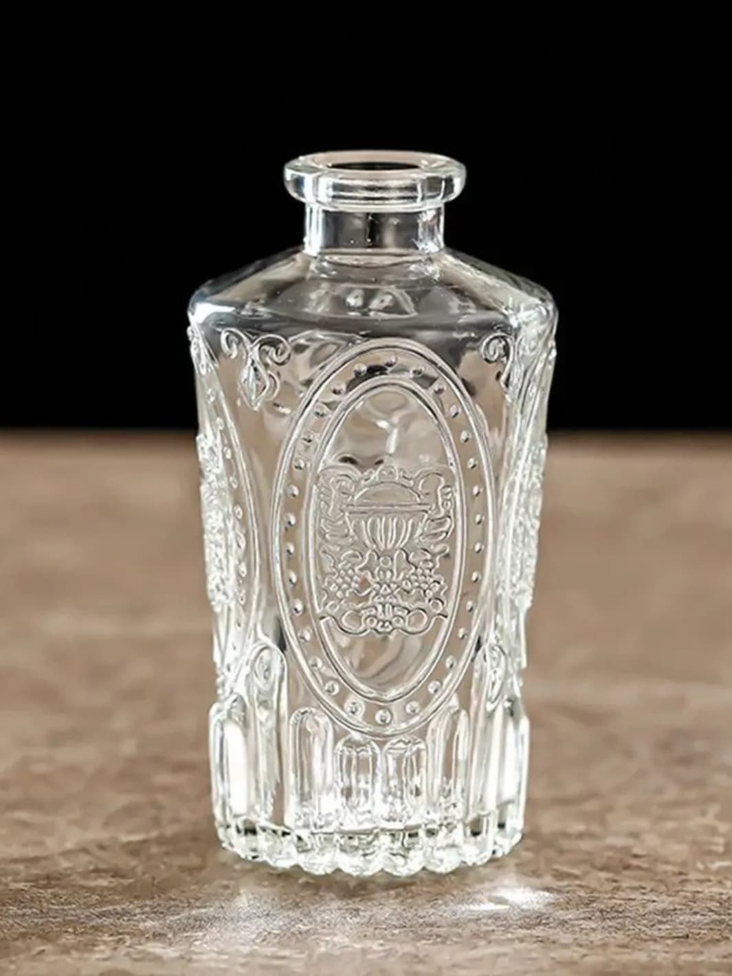 Vase | Fiole rétro gravée en verre transparent