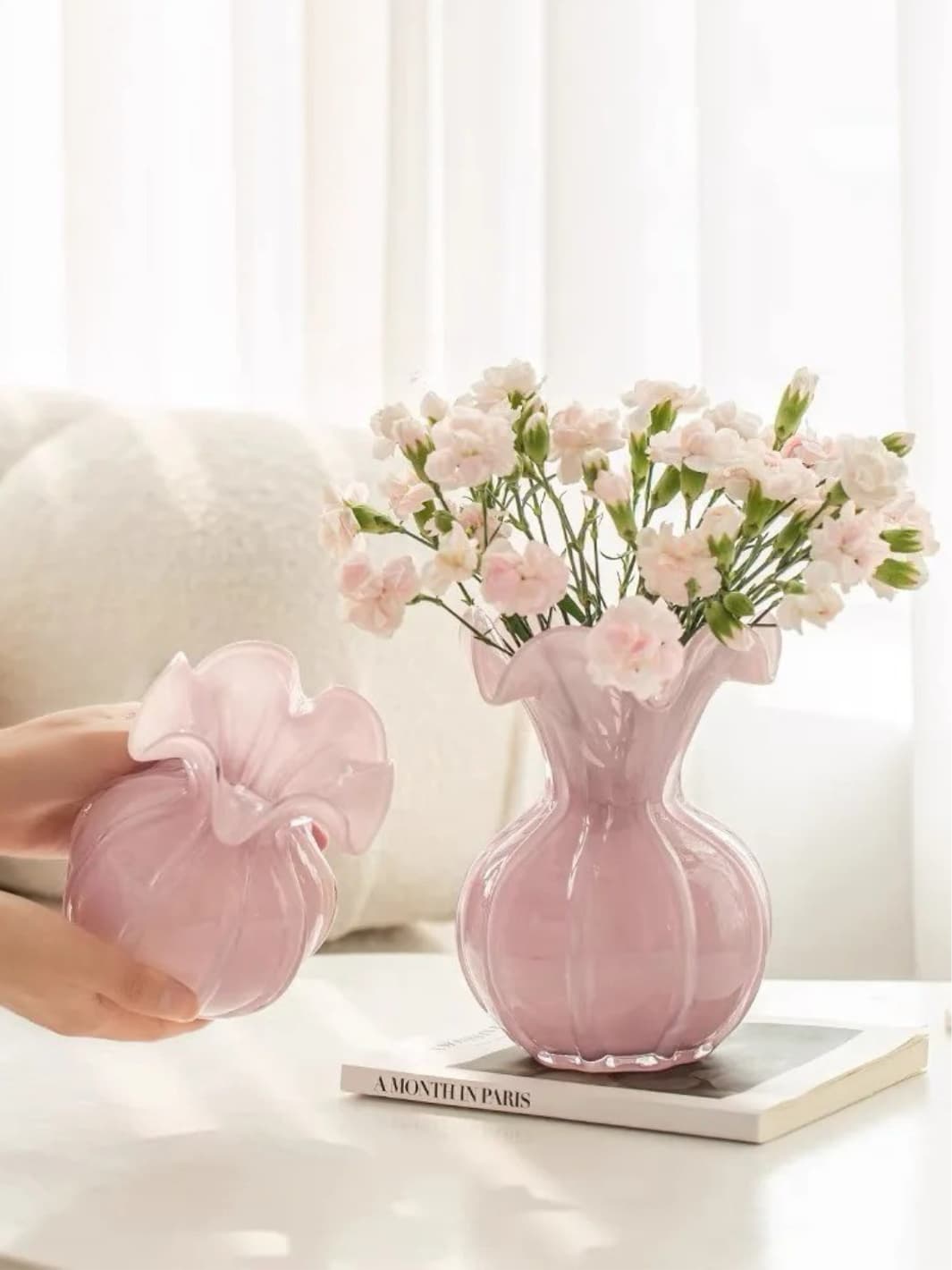 Vase | Soliflore rose en verre soufflé style français