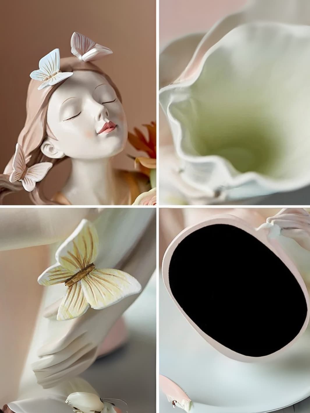 Vase | Sculpture résine fille aux papillons