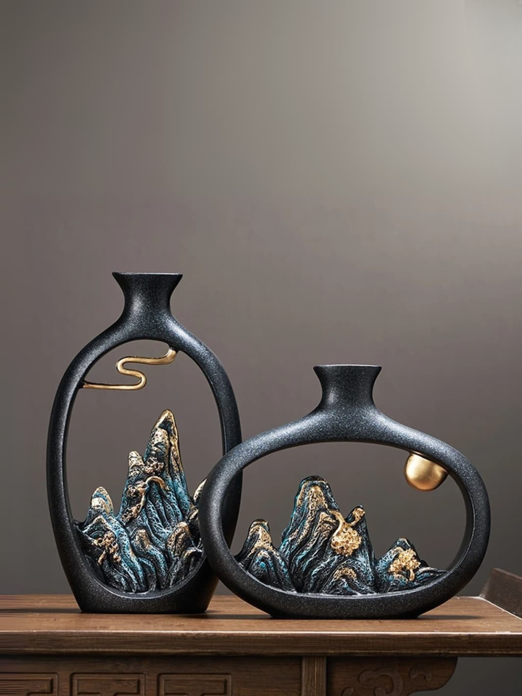 Vase | Montagnes dorées style japonais
