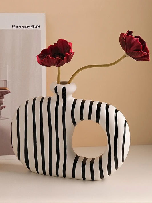 Vase | Pot design rayé noir et blanc