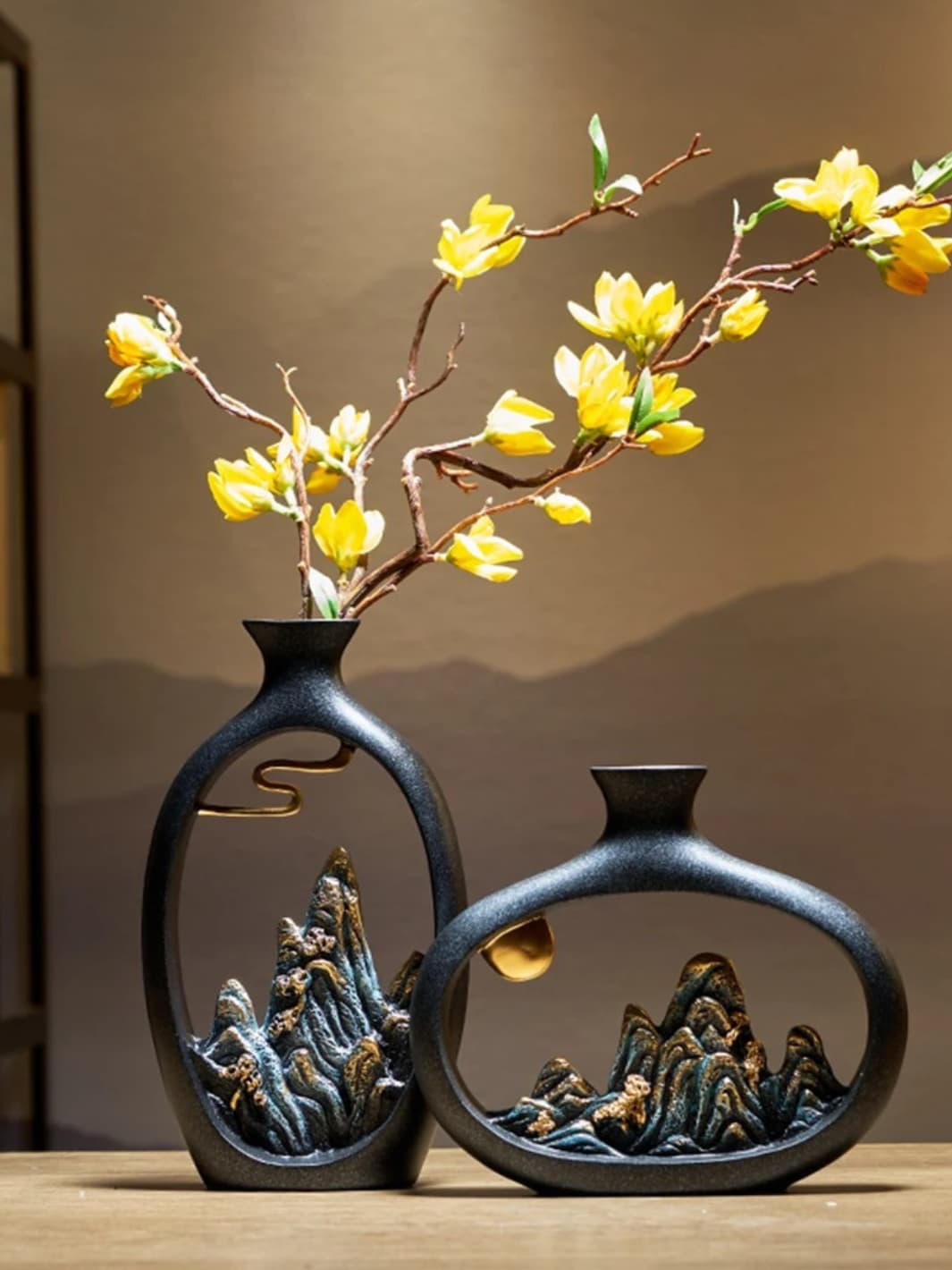 Vase | Montagnes dorées style japonais
