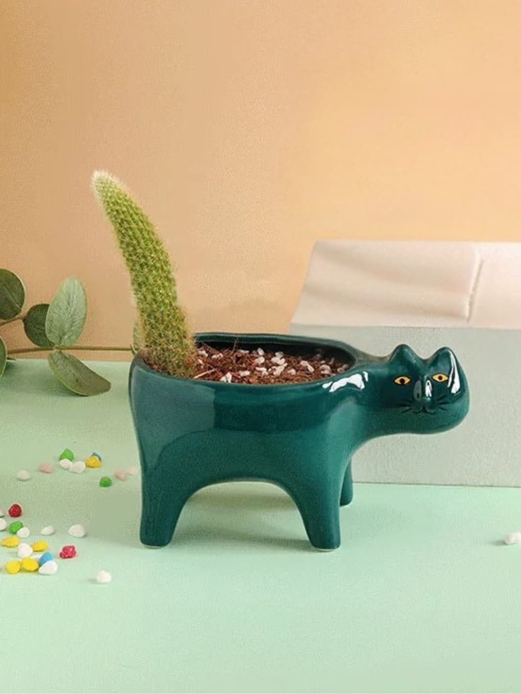 Vase | Pot chat en céramique colorée décoratif