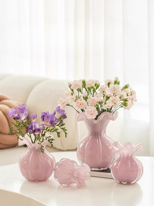 Vase | Soliflore rose en verre soufflé style français