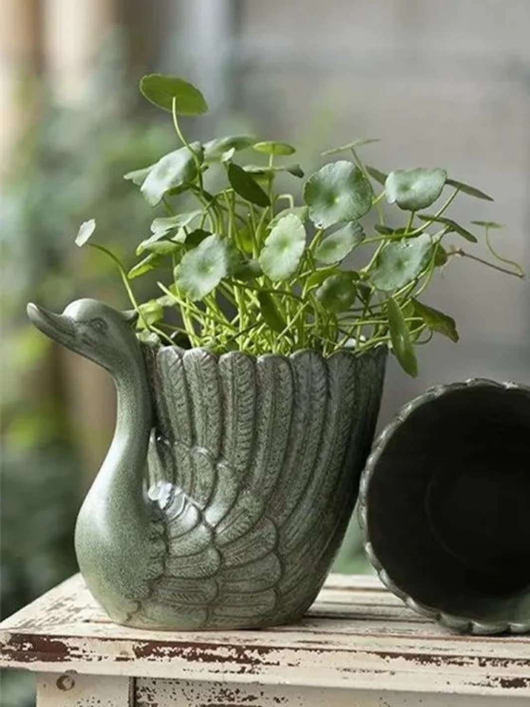 Vase | Sculpture cygne céladon en céramique