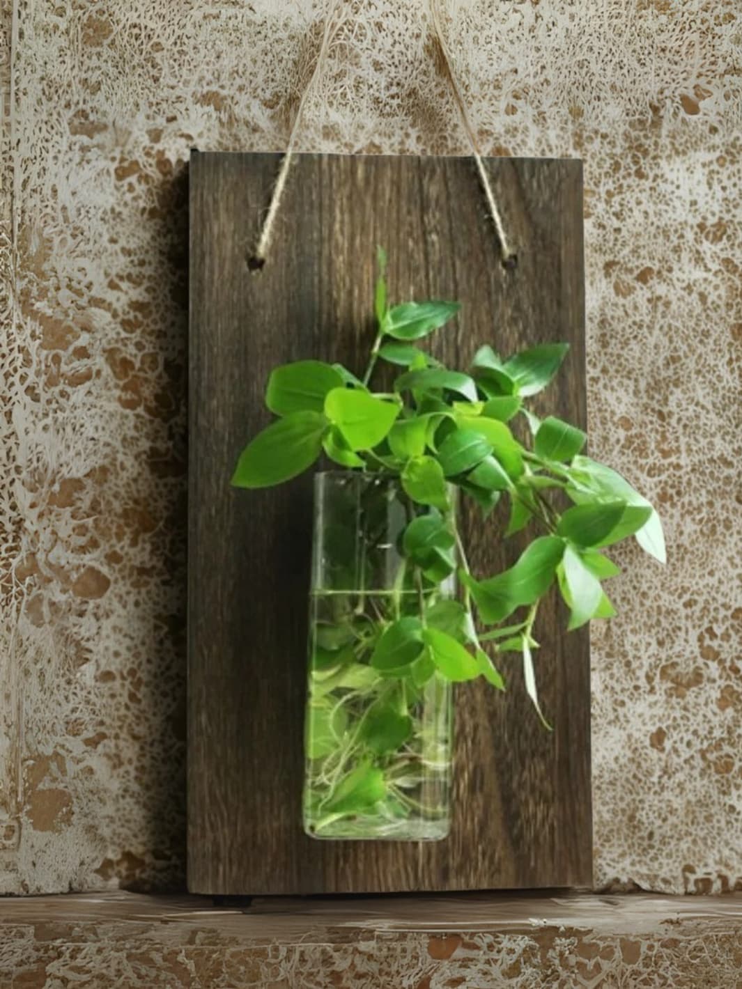 Vase | Suspension mural bois et verre